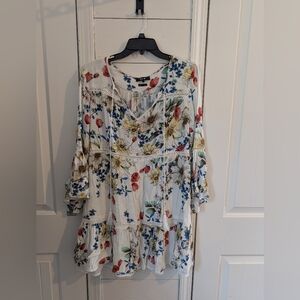 Miss Me Blue and Red Wrap Sundress with Bishop Sleeves